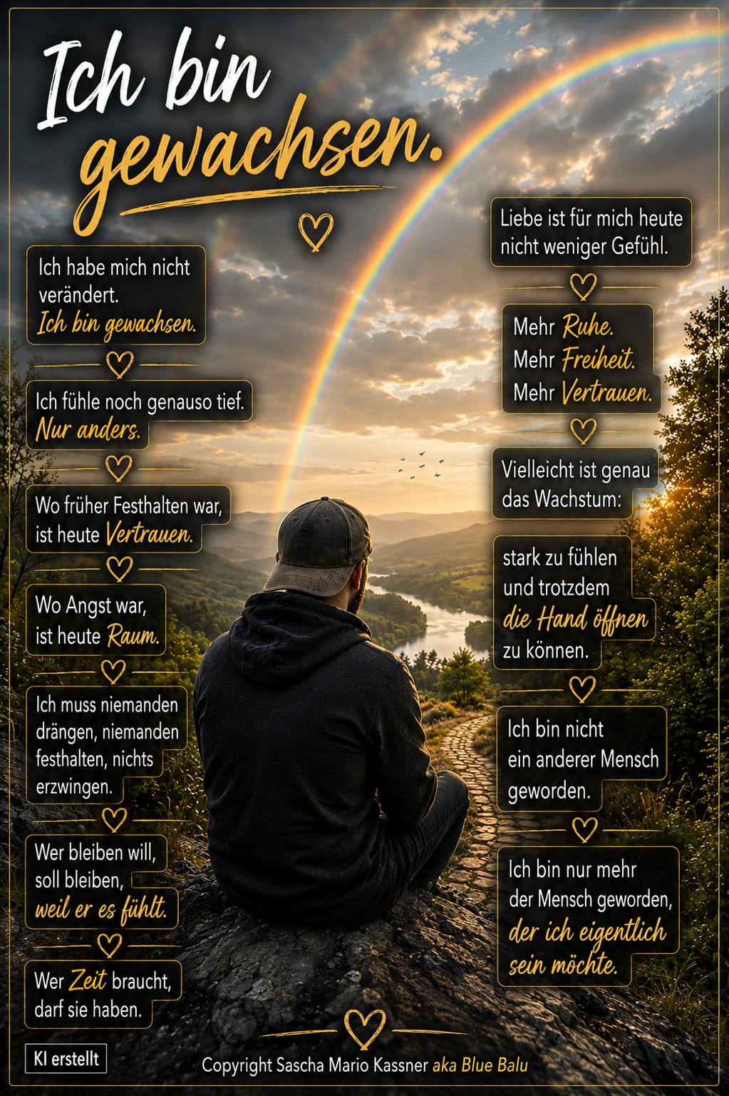 Ich bin gewachsen – Gedanken über Vertrauen, Freiheit und persönliches Wachstum vor einem Regenbogen