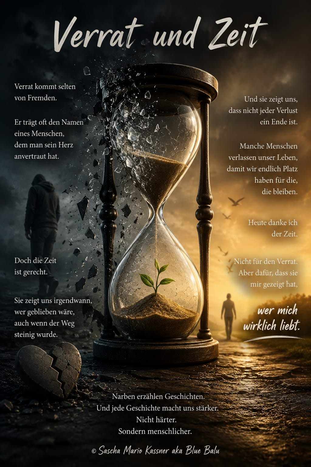 Verrat und Zeit – eine zerbrechende Sanduhr zwischen Dunkelheit und Licht